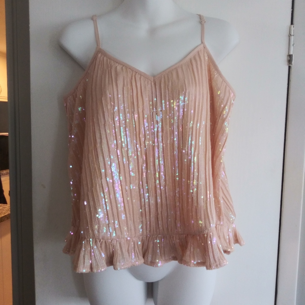 NWT Anthropologie Pink Rose Sequin Top - Picture 1 of 5